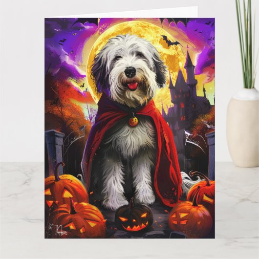 Halloween Old English Sheepdog Vampire Pumpkins Kaart (Voorkant)