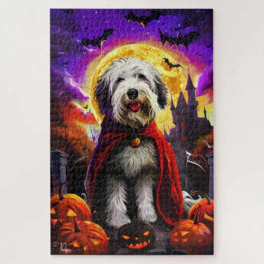 Halloween Old English Sheepdog Vampire Pumpkins Legpuzzel (Verticaal)