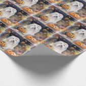 Halloween Old English Sheepdog with Pumpkins Scary Cadeaupapier (Hoek)