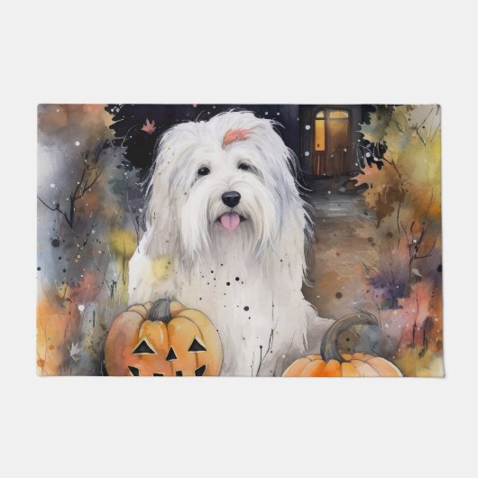 Halloween Old English Sheepdog with Pumpkins Scary Deurmat (Voorkant)