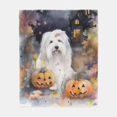 Halloween Old English Sheepdog with Pumpkins Scary Fleece Deken (Voorkant)