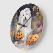 Halloween Old English Sheepdog with Pumpkins Scary Grote Klok (Hoek)