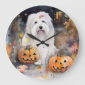 Halloween Old English Sheepdog with Pumpkins Scary Grote Klok (Voorkant)