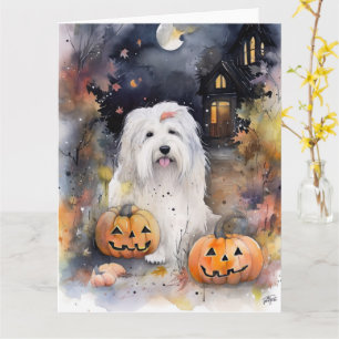 Halloween Old English Sheepdog with Pumpkins Scary Kaart