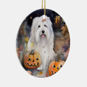 Halloween Old English Sheepdog with Pumpkins Scary Keramisch Ornament (Rechts)
