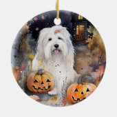 Halloween Old English Sheepdog with Pumpkins Scary Keramisch Ornament (Achterkant)