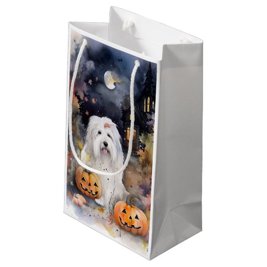Halloween Old English Sheepdog with Pumpkins Scary Klein Cadeauzakje (Achterkant Gekanteld)