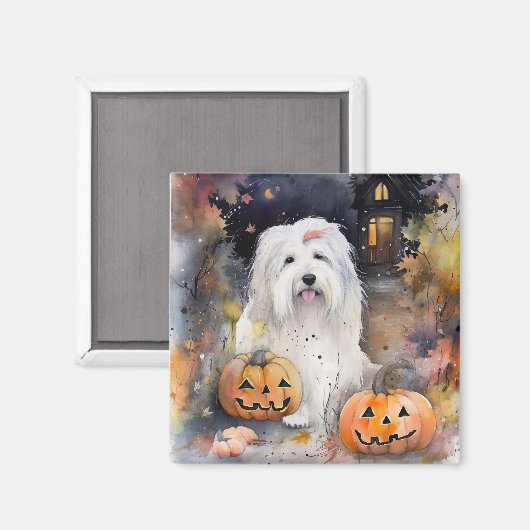 Halloween Old English Sheepdog with Pumpkins Scary Magneet (Voorkant / Achterkant)
