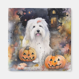 Halloween Old English Sheepdog with Pumpkins Scary Magneet
