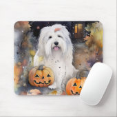 Halloween Old English Sheepdog with Pumpkins Scary Muismat (Met muis)