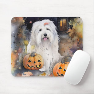 Halloween Old English Sheepdog with Pumpkins Scary Muismat