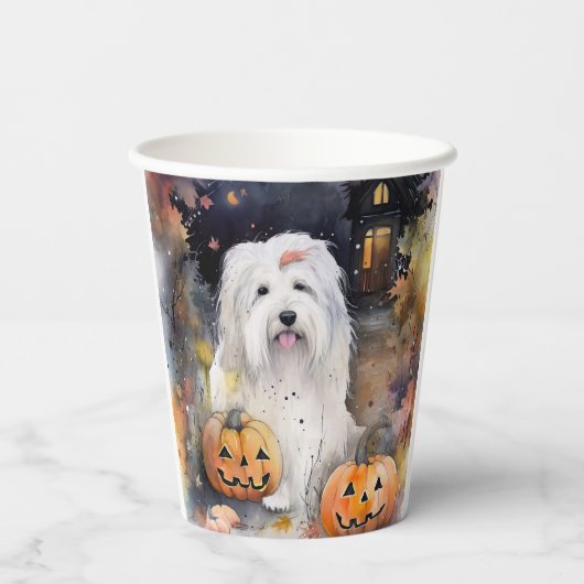 Halloween Old English Sheepdog with Pumpkins Scary Papieren Bekers (Achterkant)