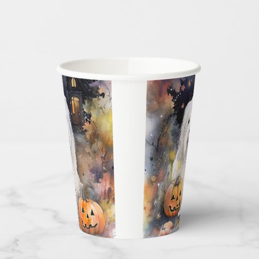 Halloween Old English Sheepdog with Pumpkins Scary Papieren Bekers (Links)