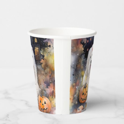 Halloween Old English Sheepdog with Pumpkins Scary Papieren Bekers (Rechts)