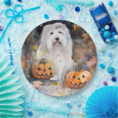 Halloween Old English Sheepdog with Pumpkins Scary Papieren Bordje (Feest)
