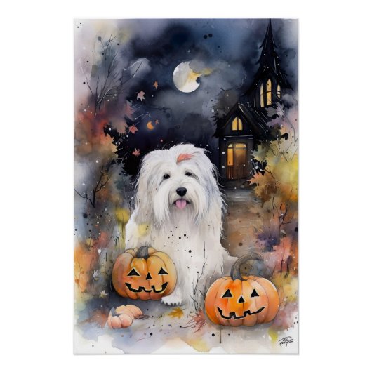 Halloween Old English Sheepdog with Pumpkins Scary Perfect Poster (Voorkant)