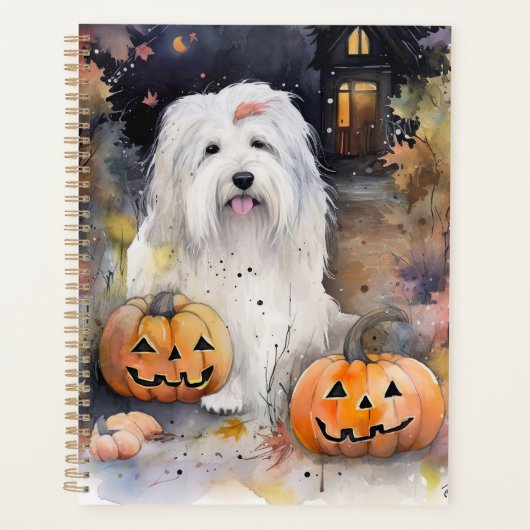 Halloween Old English Sheepdog with Pumpkins Scary Planner (Voorkant)