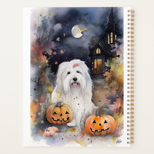 Halloween Old English Sheepdog with Pumpkins Scary Planner (Achterkant)
