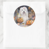 Halloween Old English Sheepdog with Pumpkins Scary Ronde Sticker (Tas)