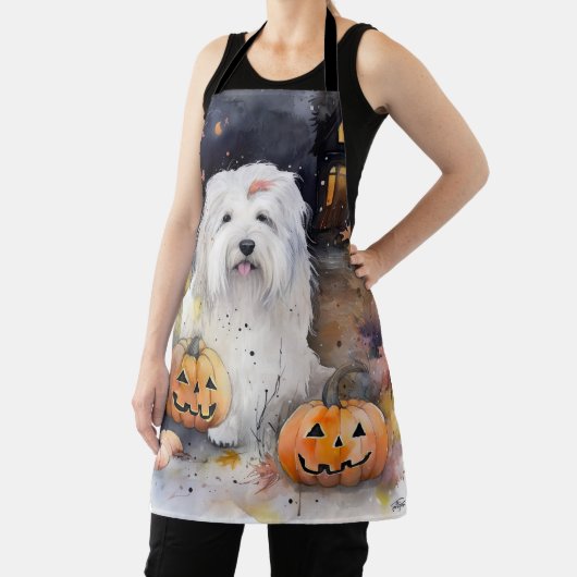 Halloween Old English Sheepdog with Pumpkins Scary Schort (Insitu)
