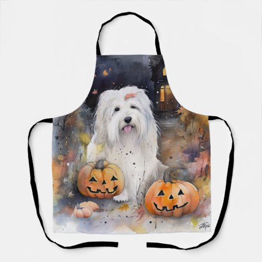 Halloween Old English Sheepdog with Pumpkins Scary Schort (Voorkant)
