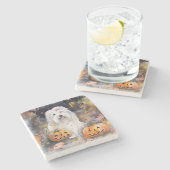 Halloween Old English Sheepdog with Pumpkins Scary Stenen Onderzetter (Zijkant)