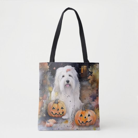 Halloween Old English Sheepdog with Pumpkins Scary Tote Bag (Voorkant)