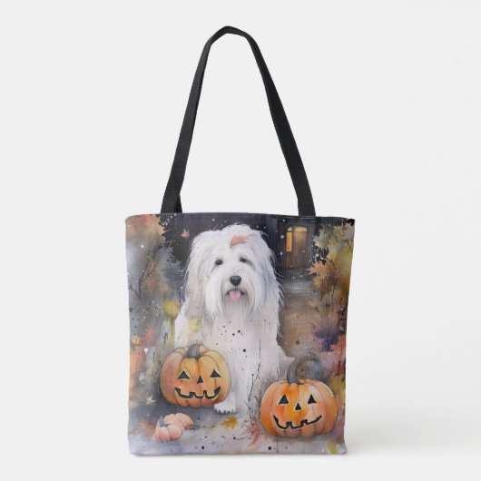 Halloween Old English Sheepdog with Pumpkins Scary Tote Bag (Achterkant)