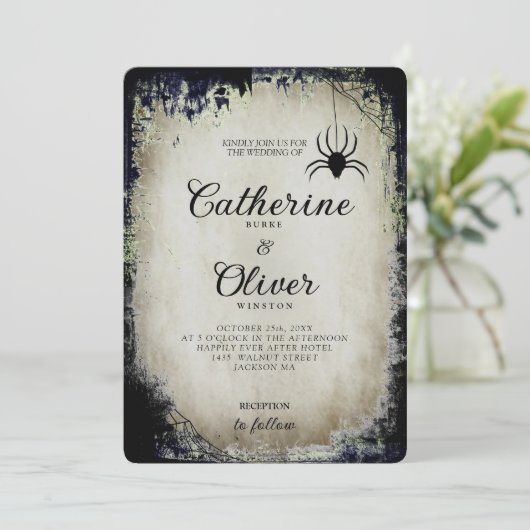 Halloween Old Paper Gothic Spider Web Lijst Kaart (Staand voorkant)