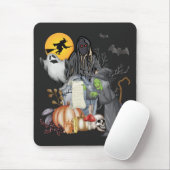 Halloween Old Witch met geesten en pompoen Muismat (Met muis)