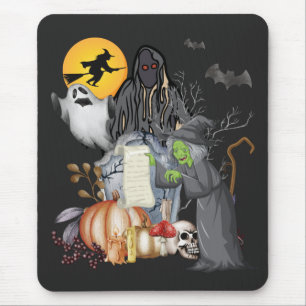Halloween Old Witch met geesten en pompoen Muismat
