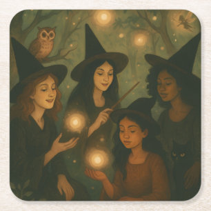 Halloween olieverfschilderij van heksen in het Bos Kartonnen Onderzetters