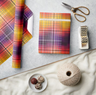 Halloween Ombre Tartan in Oranje Paarse Zwart Cadeaupapier