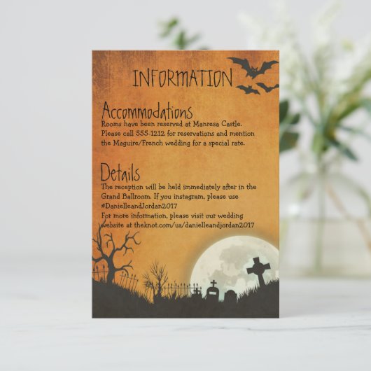 Halloween-omsluitingskaart voor bruiloft in sinaas informatiekaartje (Staand voorkant)