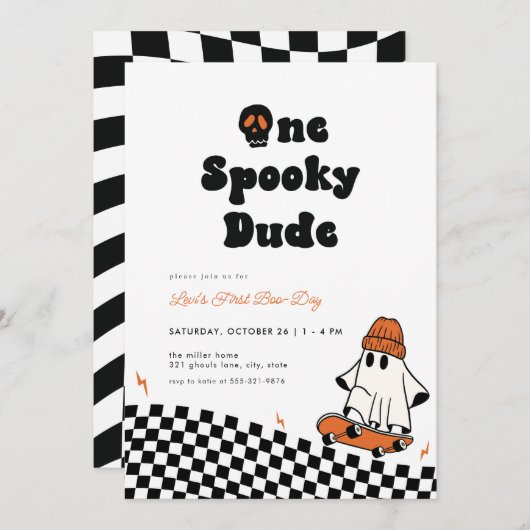 Halloween One Spooky Dude Eerste Verjaardag Uitnod Kaart (Voorkant / Achterkant)