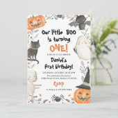 Halloween Ons kleine Boo Birthday-feest uitnodigin Kaart (Staand voorkant)