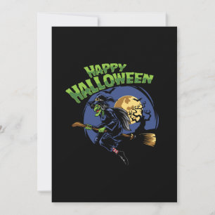 Halloween ontwerp heks en vliegende bezem save the date