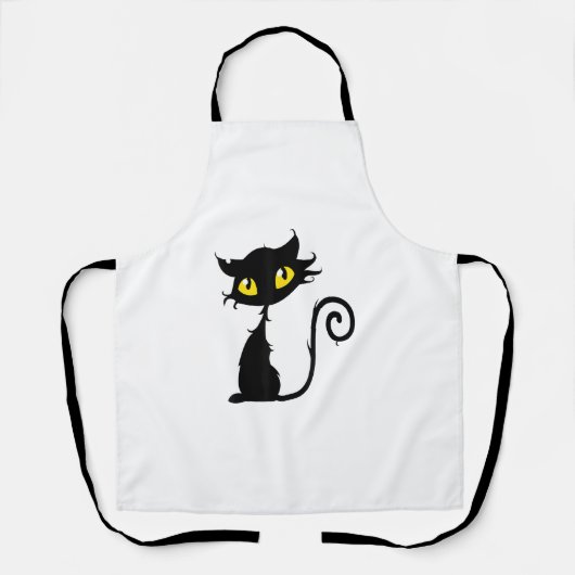 Halloween ontwerp zwarte kat & gele ogen schort (Voorkant)
