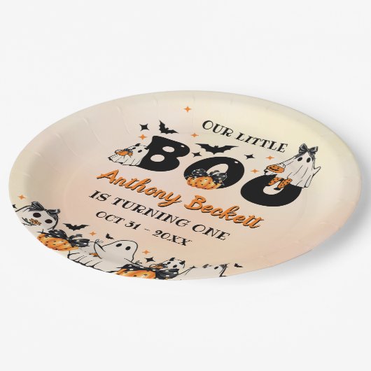 Halloween Onze kleine Boo 1e verjaardag partij Papieren Bordje (Gekanteld)