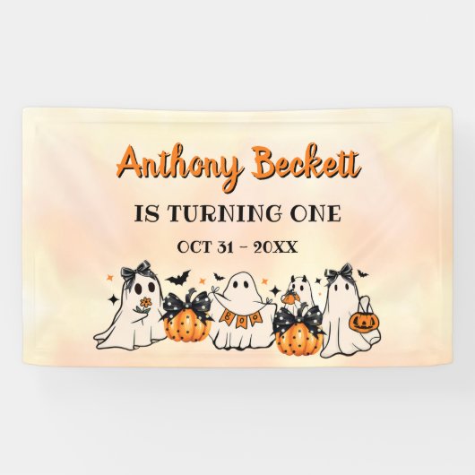 Halloween Onze kleine Boo 1e verjaardag partij Spandoek (Horizontaal)