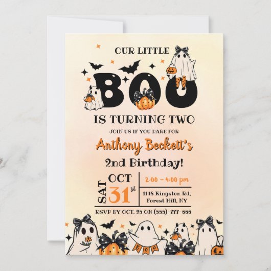 Halloween Onze Kleine Boo 2e Verjaardagsfeest Kaart (Voorkant)
