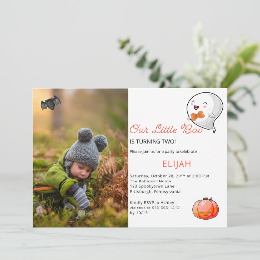 Halloween Onze kleine Boo Ghost Boy 2de verjaardag Kaart (Staand voorkant)