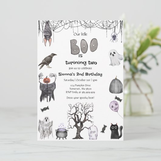 Halloween Onze Kleine Boo Verjaardagsfeestje Zwart Kaart (Staand voorkant)