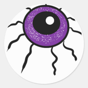 Halloween oog detail, cartoon stijl, paars ronde sticker