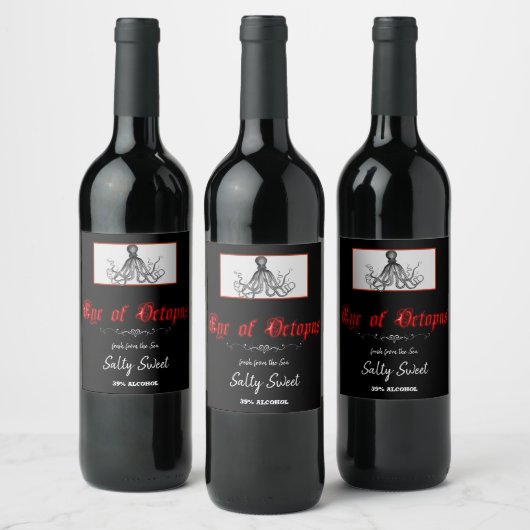 Halloween Oog van Octopus Plezier Wijn Etiket (Flessen)