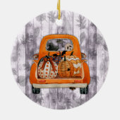Halloween oogst oranje bestelwagen met pompoen keramisch ornament (Achterkant)