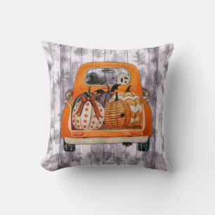 Halloween oogst oranje bestelwagen met pompoen kussen
