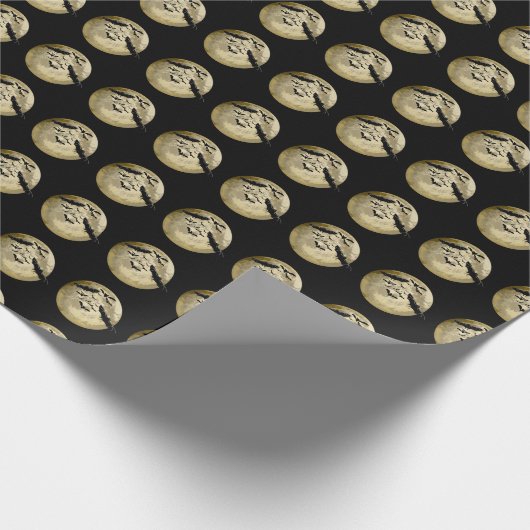 Halloween Oogst Volle Maan en Nachtvlucht Vleermui Cadeaupapier (Hoek)