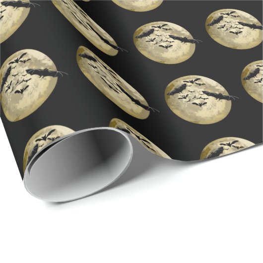 Halloween Oogst Volle Maan en Nachtvlucht Vleermui Cadeaupapier (Rol Hoek)