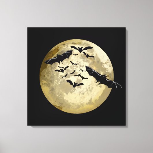 Halloween Oogst Volle Maan en Nachtvlucht Vleermui Canvas Afdruk (Voorkant)